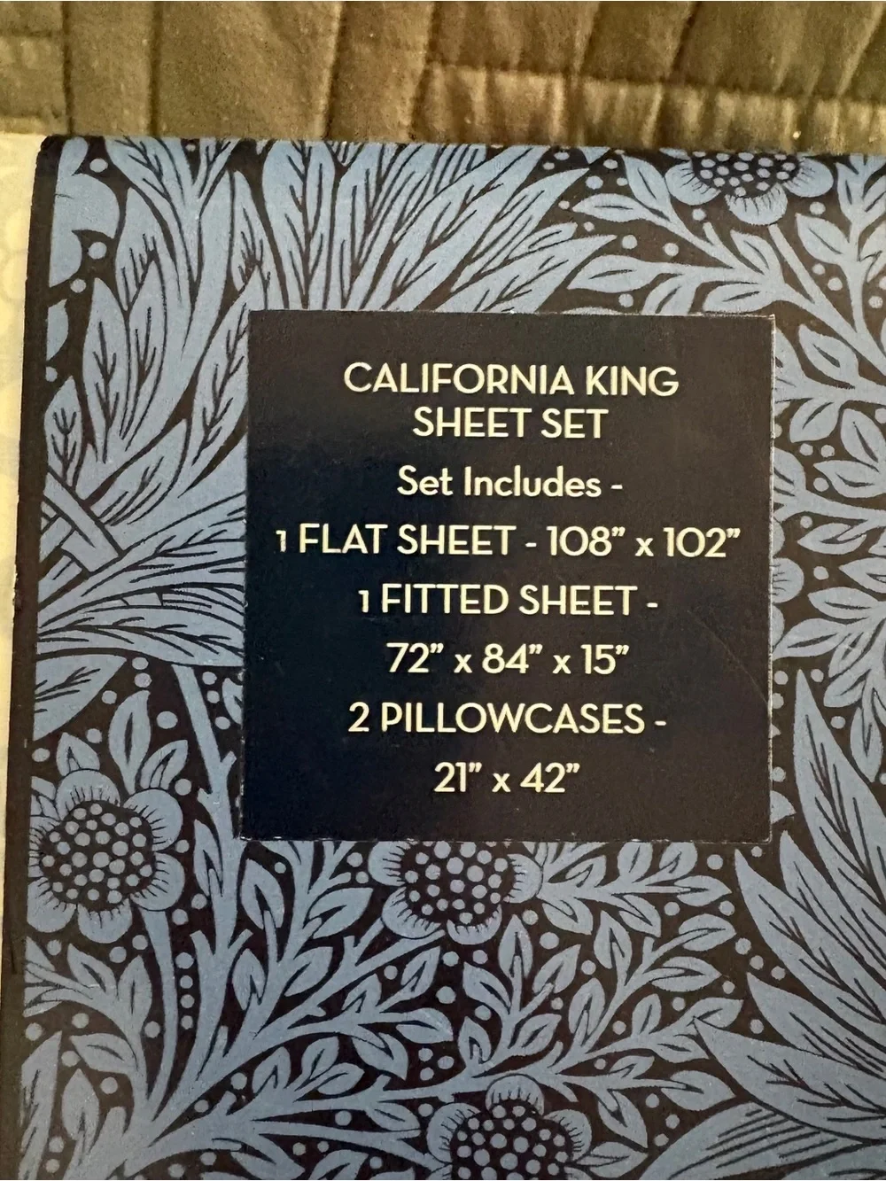 William Morris Cotton Percale Floral Cal King Sheet Set Tonal Clover Soft Blue